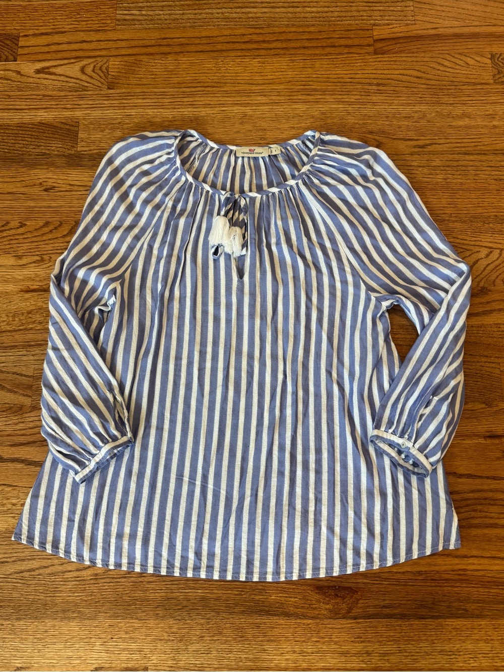 Vineyard vines Blue and White Striped Peasant Blouse